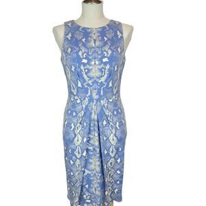 J. McLaughlin Blue Snakeskin Print Pleated Front Catalina Cloth‎ Dress Sz Small